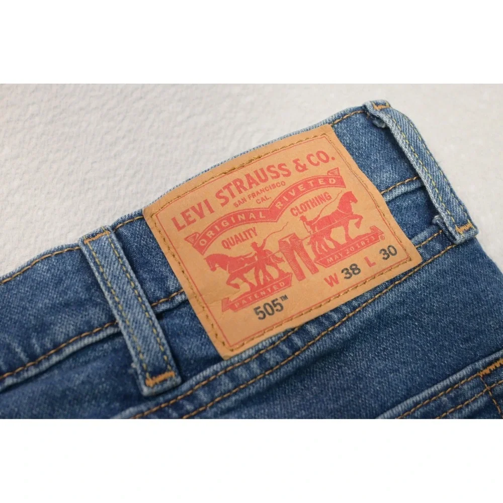 Levis 505 Regular Fit Jeans Mens 38x30 Blue Medium Wash‎ Stretch Denim Excellent